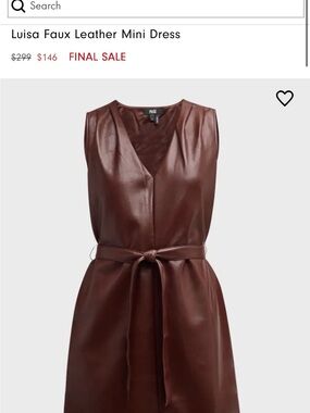 PAIGE Brown Faux Leather Belted Mini Dress